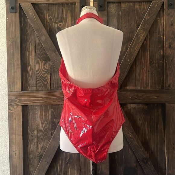 New Wet Look Patent Leather Red Bodysuit Zipper Catsuit Open Crotch Ling… - Picture 7 of 16